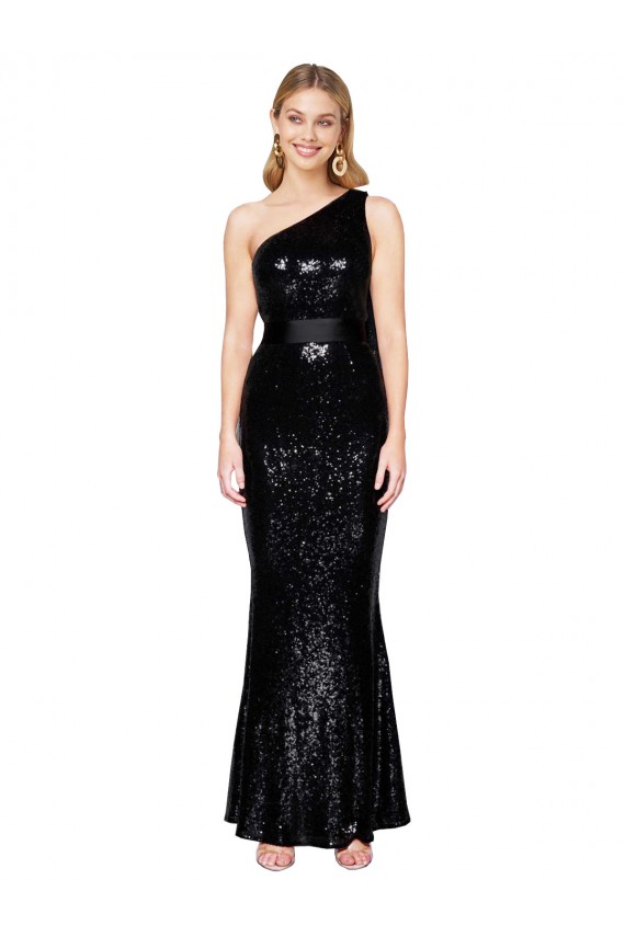 Discount Draped One Shoulder Long Full Length Formal Sequin Bridesmaid Dress / Prom Dress UK