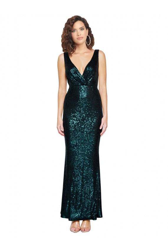 Discount V-Neck Full Length Formal Sequin Bridesmaid Dress / Prom Dress with Draped Back UK