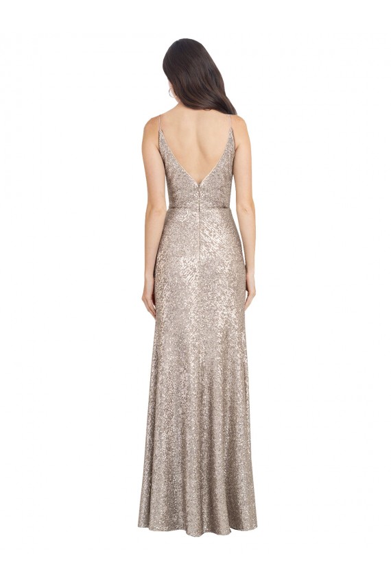 Discount V-Neck Fully Sequin Formal Bridesmaid Dress / Prom Dress with V-Back and Front Slit UK