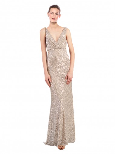Discount Faux Surplice V-Neck Slim Formal Sparkling Sequin Bridesmaid Dress / Prom Dress UK