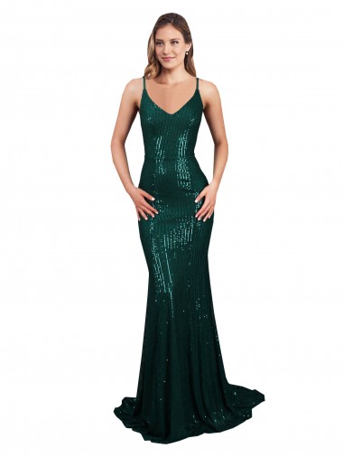 Discount Fishtail Shaped V-Neck Open Back Long Formal Sequin Bridesmaid Dress / Prom Dress UK