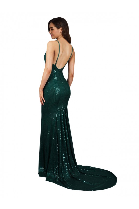 Discount Fishtail Shaped V-Neck Open Back Long Formal Sequin Bridesmaid Dress / Prom Dress UK
