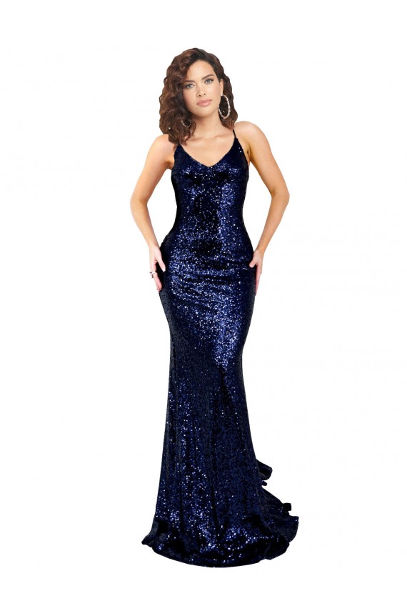 Discount Mermaid V-Neck Low Back Long Formal Sequin Bridesmaid Dress / Prom Dress UK