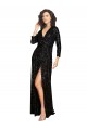 Discount Deep V-Neckline Full Back Long Sleeves Sparkling Formal Sequin Bridesmaid Dress / Prom Dress with High Slit UK