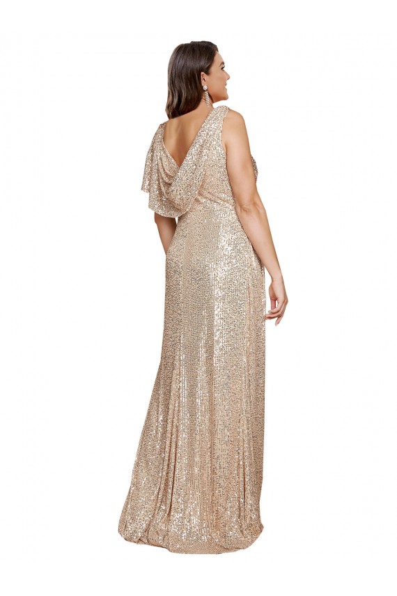 Discount Deep V-Neck Sleeveless Sparkling Formal Sequin Bridesmaid Dress / Prom Dress with Draped Cowl Back UK