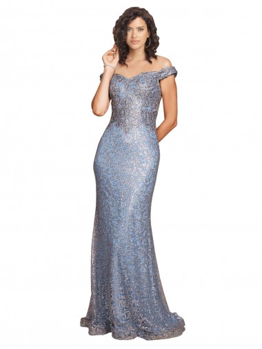 Discount Off the Shoulder Sweetheart Neckline Formal Sequin Bridesmaid Dress / Prom Dress with Thigh High Slit UK