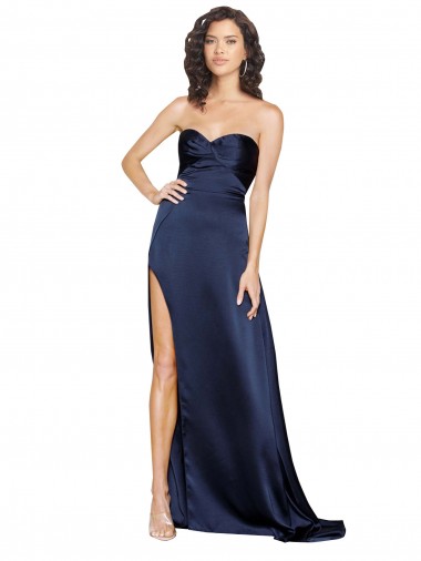 Discount Knotted Sweetheart Formal Silky Satin Bridesmaid Dress / Prom Dress with High Side Split UK