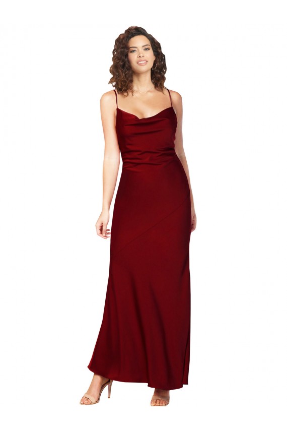 Discount Cowl Neck Low Back Formal Silky Satin Bridesmaid Dress / Prom Dress with Thin Back Straps UK