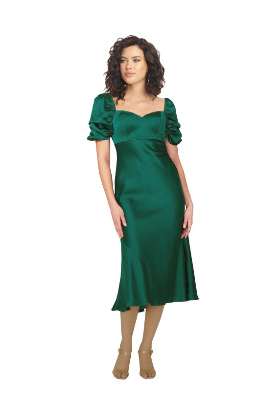 Discount Ruched Sleeve Formal Silky Satin Bridesmaid Dress / Prom Dress UK