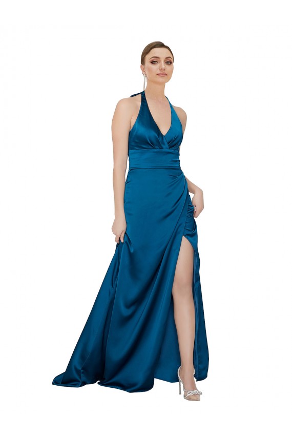 Discount Halter Neck Formal Silky Satin Bridesmaid Dress / Prom Dress UK
