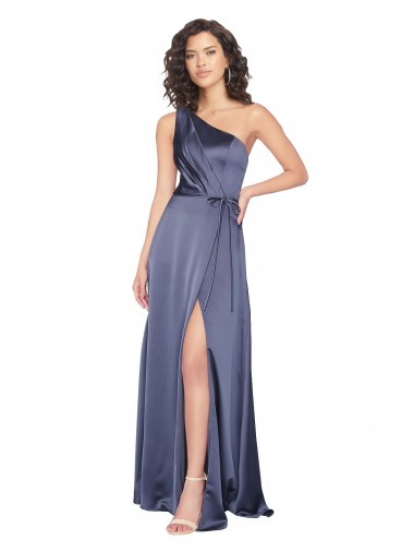 Discount Draped Formal Silky Satin Bridesmaid Dress / Prom Dress with Tied Waist UK