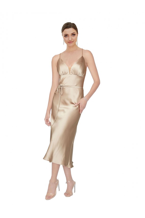 Discount Empire Waist Formal Silky Satin Cocktail Midi Bridesmaid Dress / Prom Dress UK