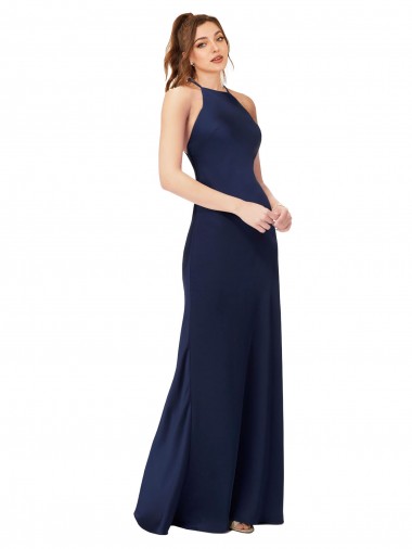 Discount High Neck Satin Bridesmaid Dress / Prom Dress with Strappy Back UK