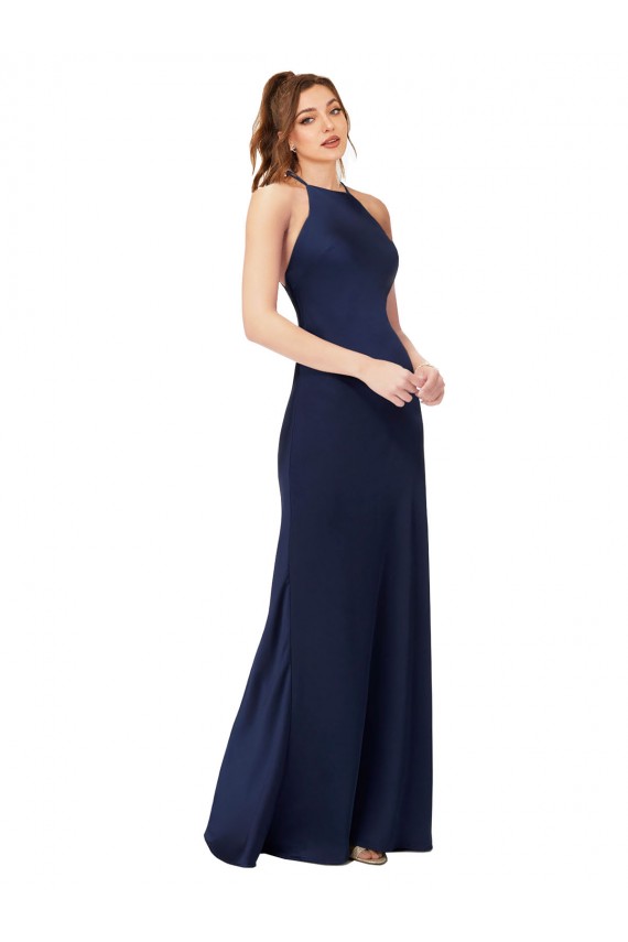 Discount High Neck Satin Bridesmaid Dress / Prom Dress with Strappy Back UK