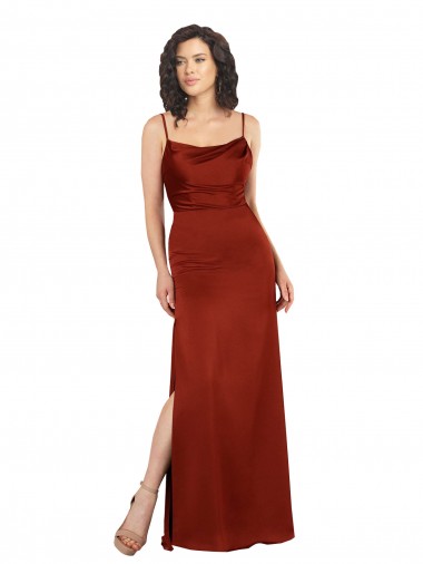 Discount Floor-Length Formal Silky Satin Bridesmaid Dress / Prom Dress with Skirt Slit UK