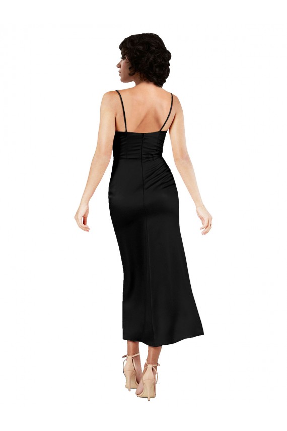 Discount Cowl Neck Formal Tea-Length Short Silky Satin Bridesmaid Dress / Cocktail Prom Dress with Skirt Slit UK