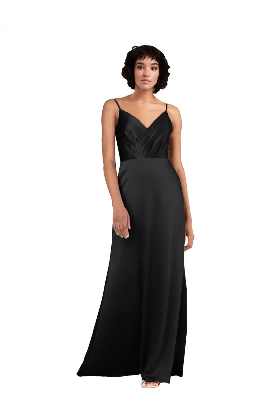 Discount Full Length V-Neckline Formal Silky Satin Bridesmaid Dress / Prom Dress with Spaghetti Straps UK