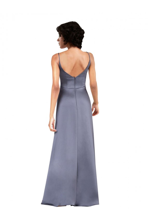 Discount Full Length V-Neckline Formal Silky Satin Bridesmaid Dress / Prom Dress with Spaghetti Straps UK