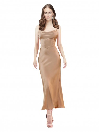 Discount Cowl Neck Formal Silky Satin Midi Length Bridesmaid Dress / Cocktail Prom Dress Low Back UK