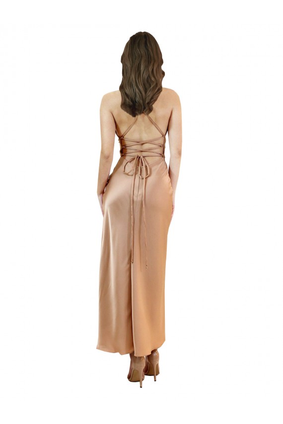 Discount Cowl Neck Formal Silky Satin Midi Length Bridesmaid Dress / Cocktail Prom Dress Low Back UK