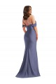 Discount Off the Shoulder Corset Formal Silky Satin Mermaid Bridesmaid Dress / Prom Dress with Side Slit UK