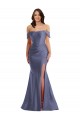 Discount Off the Shoulder Corset Formal Silky Satin Mermaid Bridesmaid Dress / Prom Dress with Side Slit UK