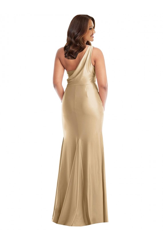 Discount One Shoulder Asymmetrical Cowl Back Formal Silky Satin Mermaid Bridesmaid Dress / Prom Dress UK
