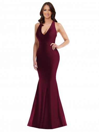 Discount Plunge Neckline Cutout Low Back Formal Silky Satin Mermaid Bridesmaid Dress / Prom Dress UK