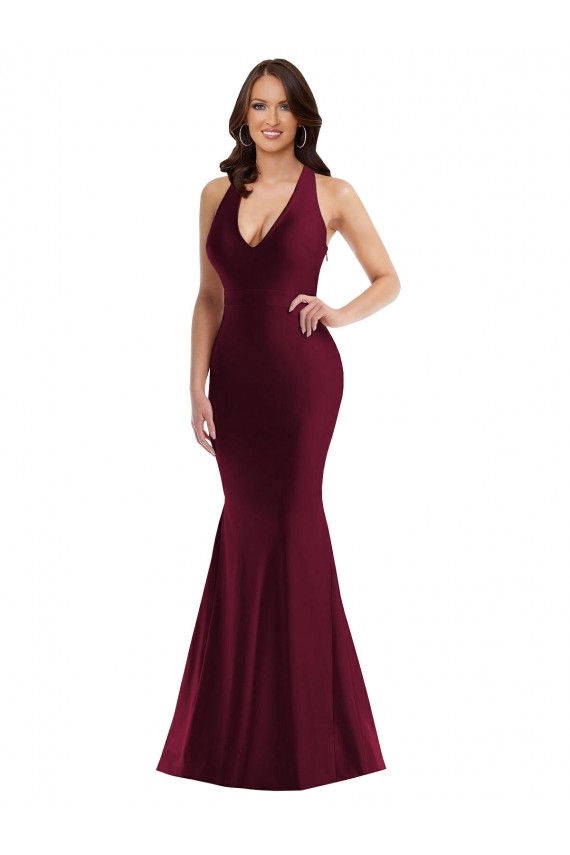 Discount Plunge Neckline Cutout Low Back Formal Silky Satin Mermaid Bridesmaid Dress / Prom Dress UK