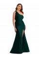 Discount Cascading Bow One Shoulder Formal Silky Satin Mermaid Bridesmaid Dress / Prom Dress with Front Slit UK