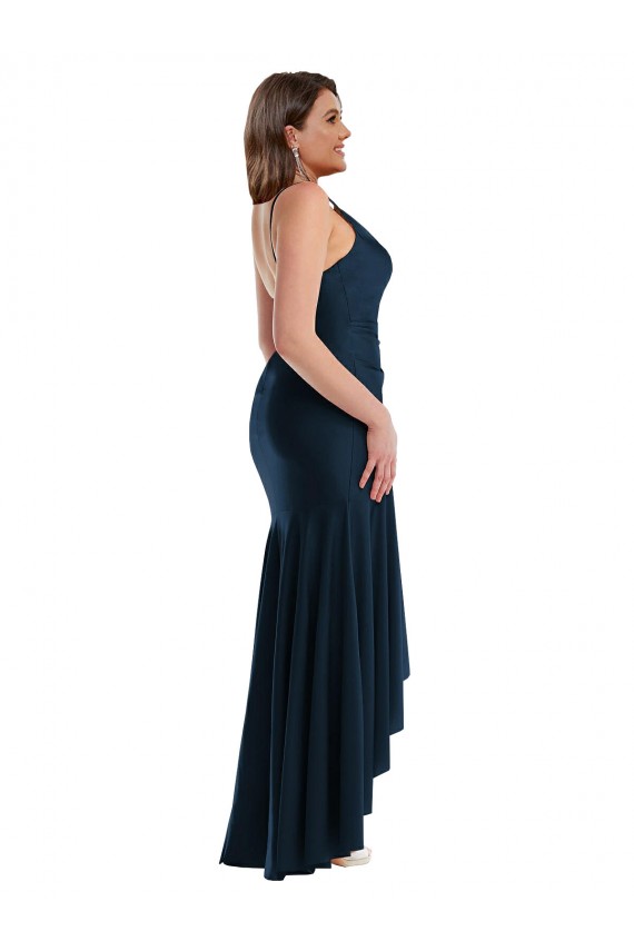 Discount Pleated Wrap Ruffled High Low Formal Silky Satin Bridesmaid Dress / Prom Dress UK