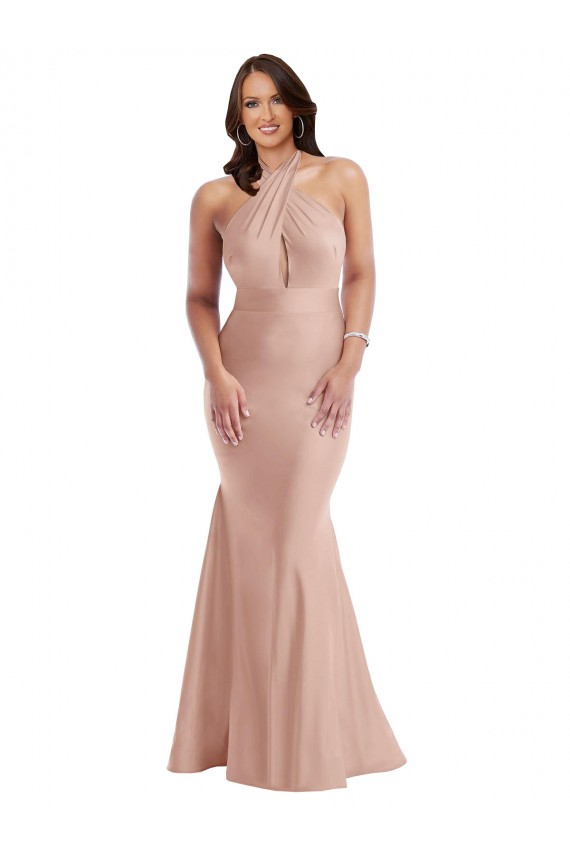 Discount Criss Cross Halter Open Back Formal Silky Satin Mermaid Bridesmaid Dress / Prom Dress UK