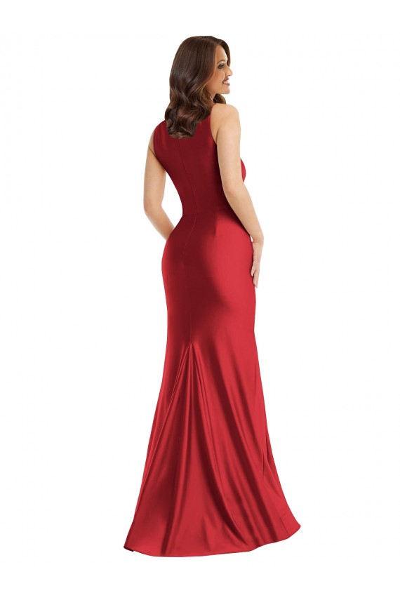 Discount Square Neck Formal Silky Satin Mermaid Bridesmaid Dress / Prom Dress with Side Slit UK