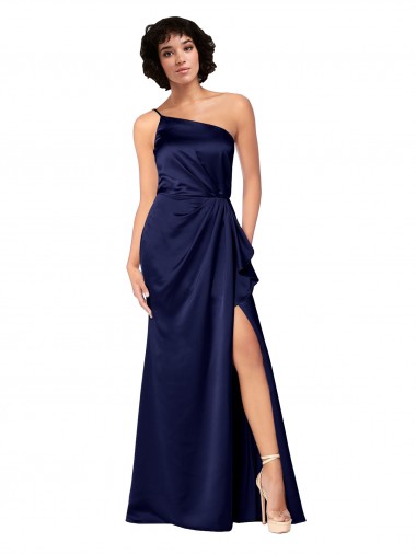 Discount One Shoulder Formal Silky Satin Bridesmaid Dress / Prom Dress with Skirt Slit UK