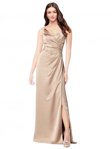 Discount Formal Silky Satin Bridesmaid Dress / Prom Dress with Draped Surplice Bodice UK