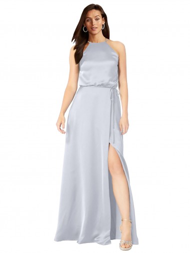 Discount Halter Neck Formal Silky Satin Bridesmaid Dress with Strappy Back UK