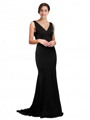 Discount V-Neck Full Length Formal Silky Satin Bridesmaid Dress / Prom Dress with Soft Cowl Neck and Sweep Train UK