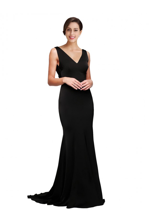 Discount V-Neck Full Length Formal Silky Satin Bridesmaid Dress / Prom Dress with Soft Cowl Neck and Sweep Train UK