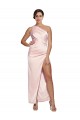 Discount One Shoulder Full Length Long Silky Satin Bridesmaid Dress / Prom Dress with Thigh Split UK