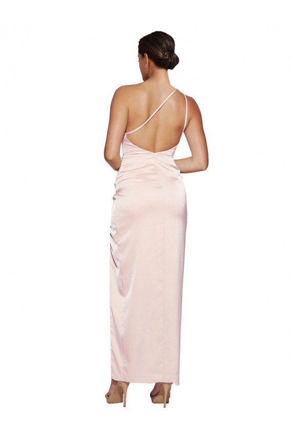 Discount One Shoulder Full Length Long Silky Satin Bridesmaid Dress / Prom Dress with Thigh Split UK