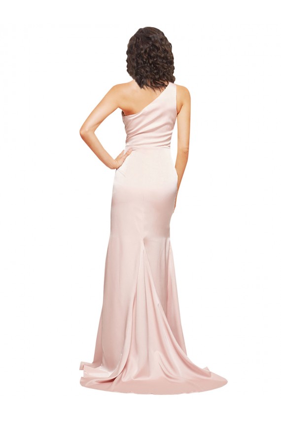Discount Full Length One Shoulder Long Formal Silky Satin Bridesmaid Dress / Prom Dress with High Split UK