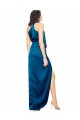 Discount High Halter Neck Formal Silky Satin Bridesmaid Dress / Prom Dress with Sash Overlay and Side Split UK