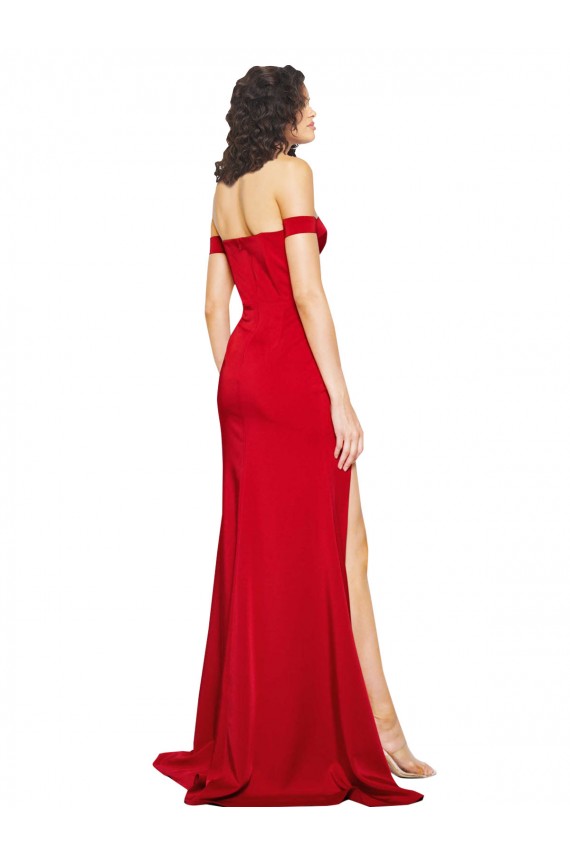 Discount Off the Shoulder Sweetheart Bustier Style Formal Silky Satin Bridesmaid Dress / Prom Dress with Side Split UK