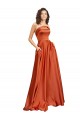 Discount Strapless Sweep Train Formal Silky Satin Bridesmaid Dress / Prom Dress with Pleats UK