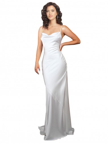 Discount Simple Sweep Train Low Back Tie Cowl Neck Long Silky Satin Beach Wedding Dress UK