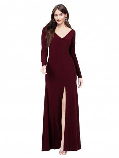 Discount Long Sleeves Spandex Bridesmaid Gown with Front Slit UK