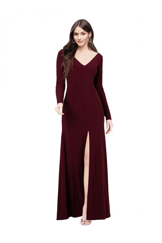 Discount Long Sleeves Spandex Bridesmaid Gown with Front Slit UK
