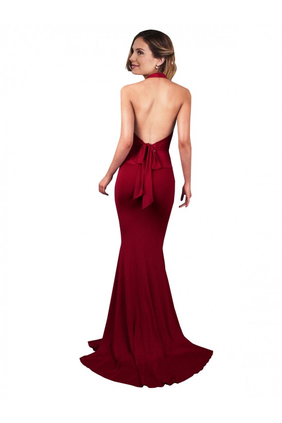 Discount Halter Mermaid Plunge V-Neckline Open Back Bow Tie Formal Spandex Bridesmaid Dress / Prom Dress UK