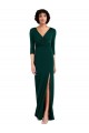 Discount Floor Length 3/4 Sleeves V-Back Draped Wrap Formal Maxi Spandex Bridesmaid Dress / Prom Dress UK