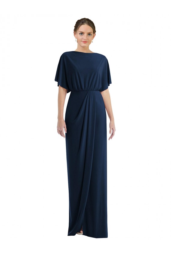 Discount Open Back Short Sleeves Draped Tulip Skirt Maxi Spandex Bridesmaid Dress / Prom Dress UK